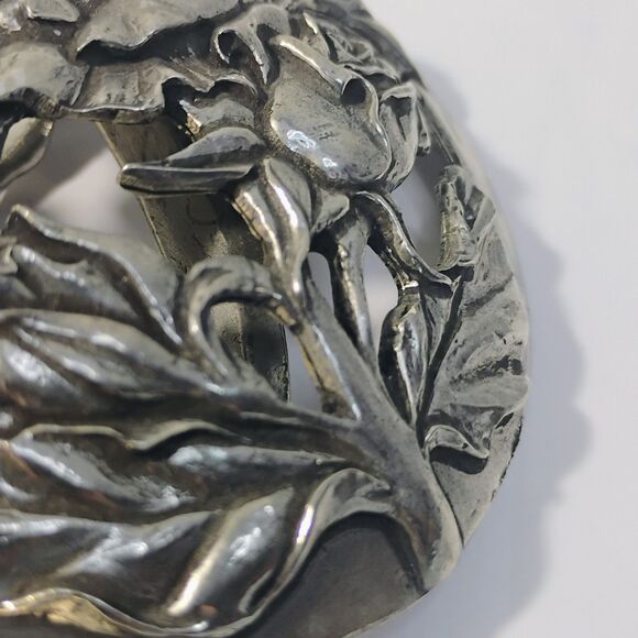 Vtg Seagull Rose Pewter Ornament Hollow Silver Color 3d Locket Blue Faded Ribbon - Picture 6 of 13